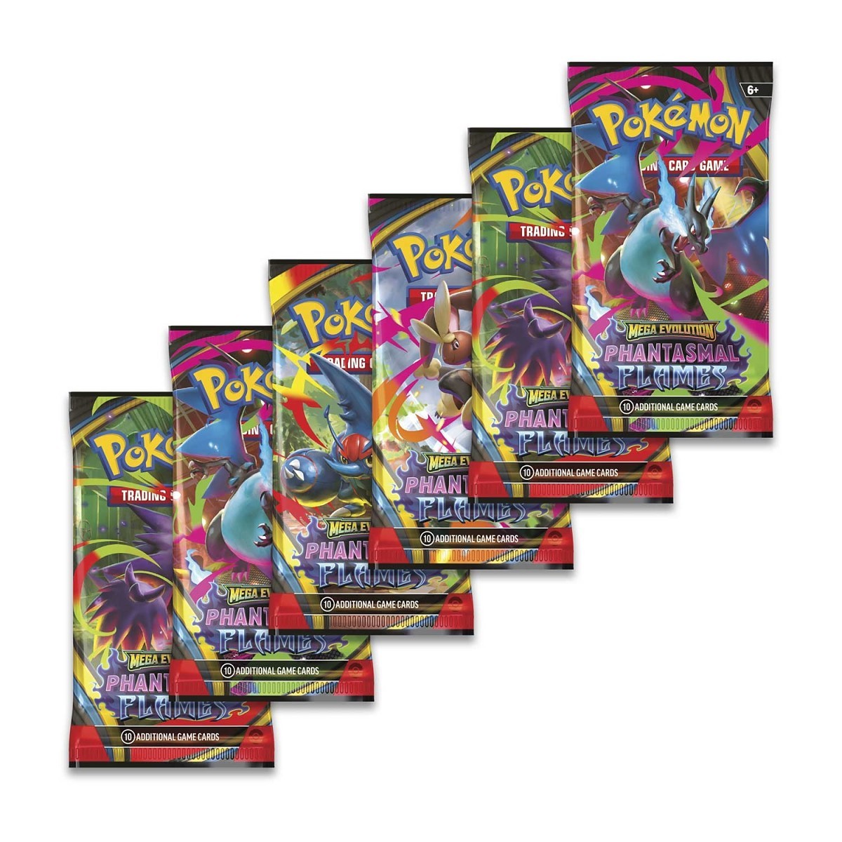Pokémon TCG: Mega Evolution-Phantasmal Flames Booster Bundle (6 Packs) — back view