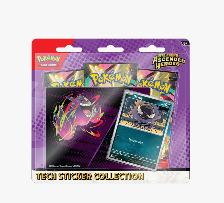 Mega Evolution: Ascended Heroes Tech Sticker Collection - Gastly — sealed Pokémon TCG blister pack