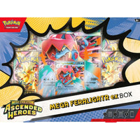 Pokémon TCG Mega Evolution Ascended Heroes Mega Feraligatr ex Box featuring foil and oversize lenticular promo cards